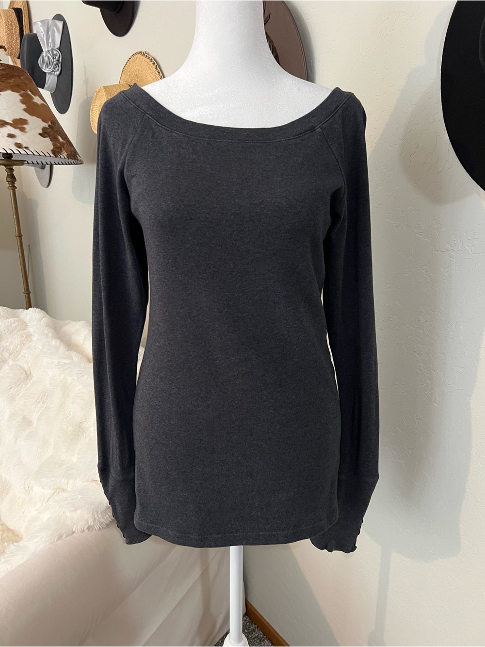 Peruvian Connection Women's Long Sleeve Grau Top. Pima Cotton Made in Peru M